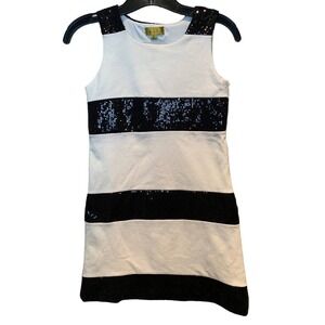 Nicole Miller Girls XL Black White Sequin Stripe Sleeveless Formal Event Dress